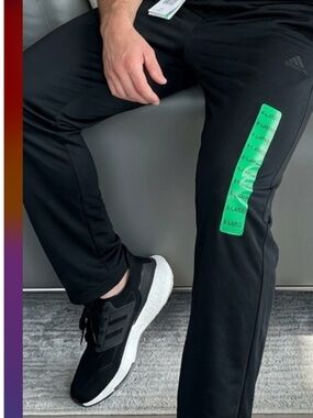 adidas Black Joggers with Neon Green Side Patch